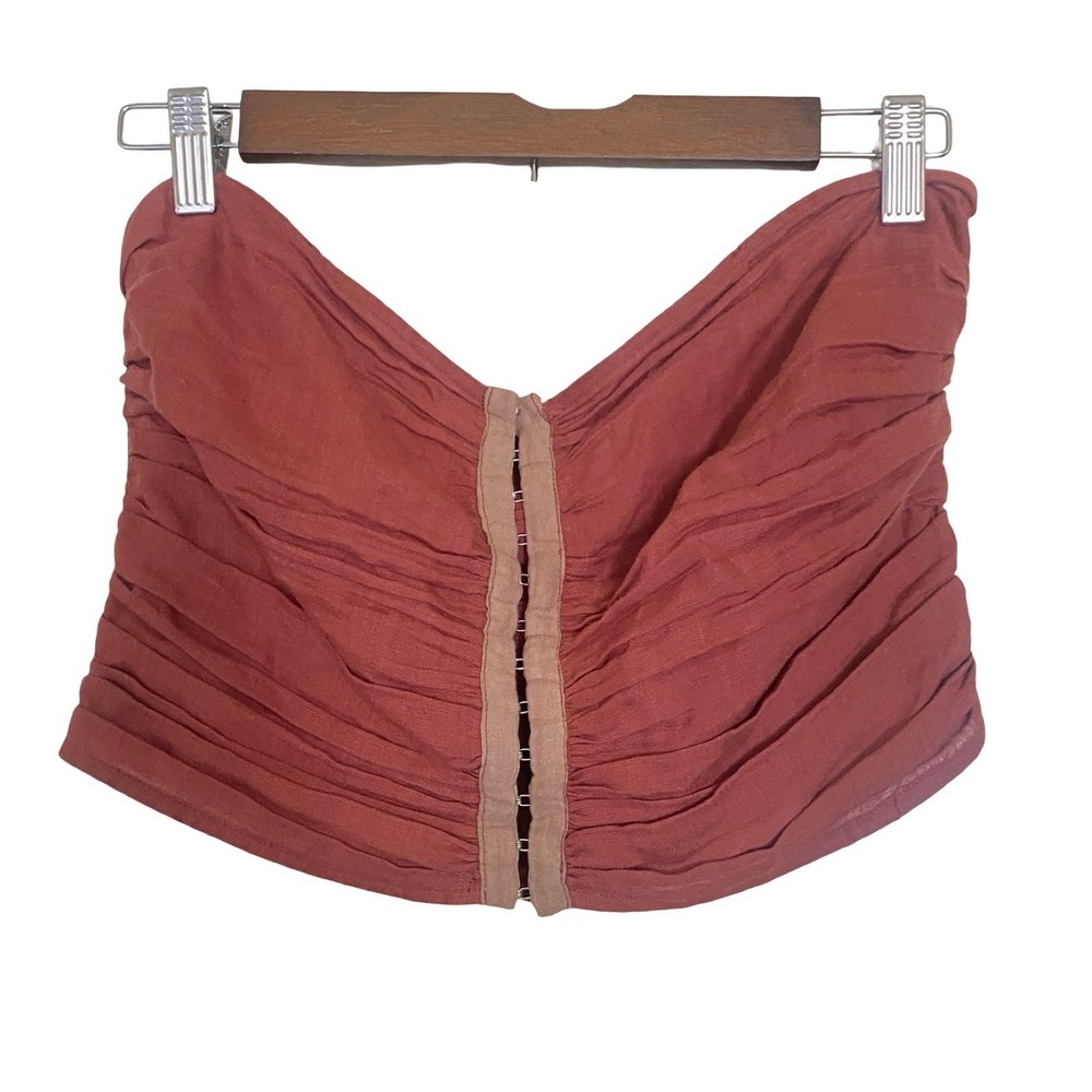Olivaceous Ruched Hook and Eye Front Strapless Tube Top S Terracotta Boho